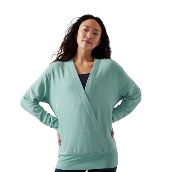 Athleta Tops - Athleta Dusty Jade Purana V-Neck Wrap Sweatshirt Modal Extra Small NWOT